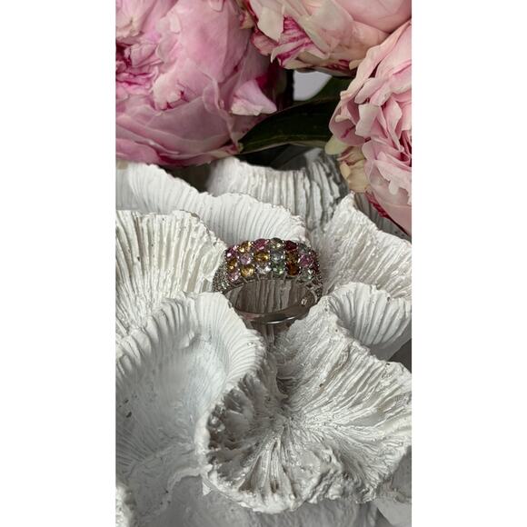 925 Sterling Silver Multi Color Spinel Ring Size 6